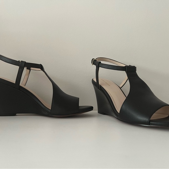 NIB NWT COLE HAAN MADDIE OPEN TOE WEDGE BLACK 7/37 W13616 - Picture 2 of 6